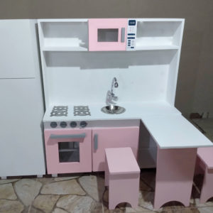 Cozinha Faz de Conta Tempo de Brincar branco e rosa